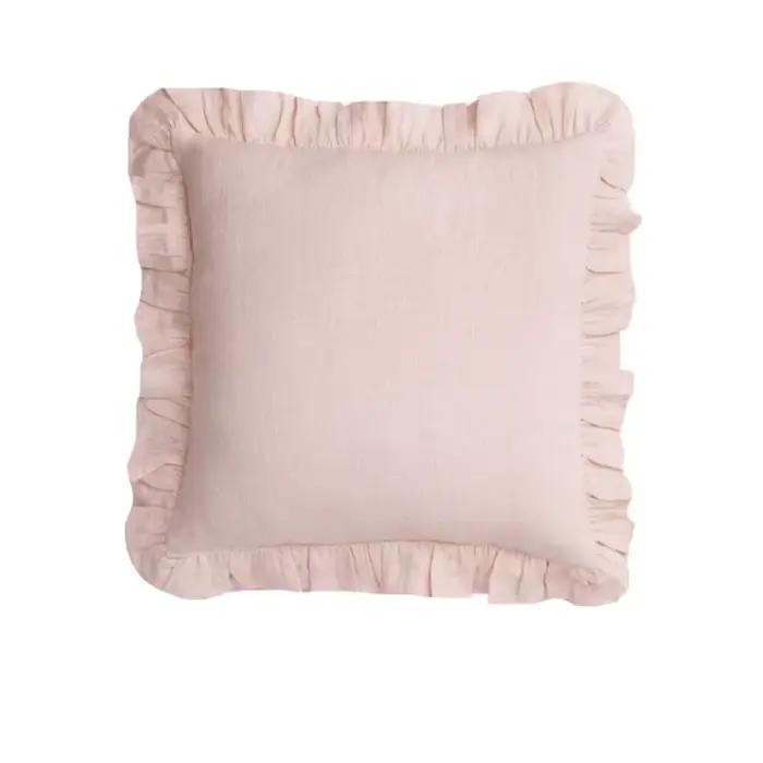 Juste de coussin carrée à volants français, housse de coussin en lin, décoration de la maison, canap