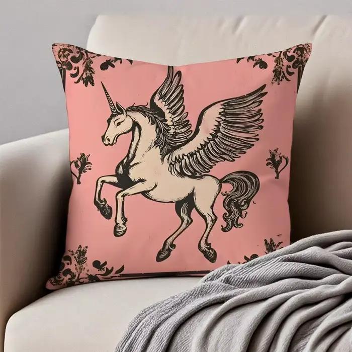 Housse de coussin licorne médiévale, art fantastique mystique, anti-acariens, fermeture éclair invis