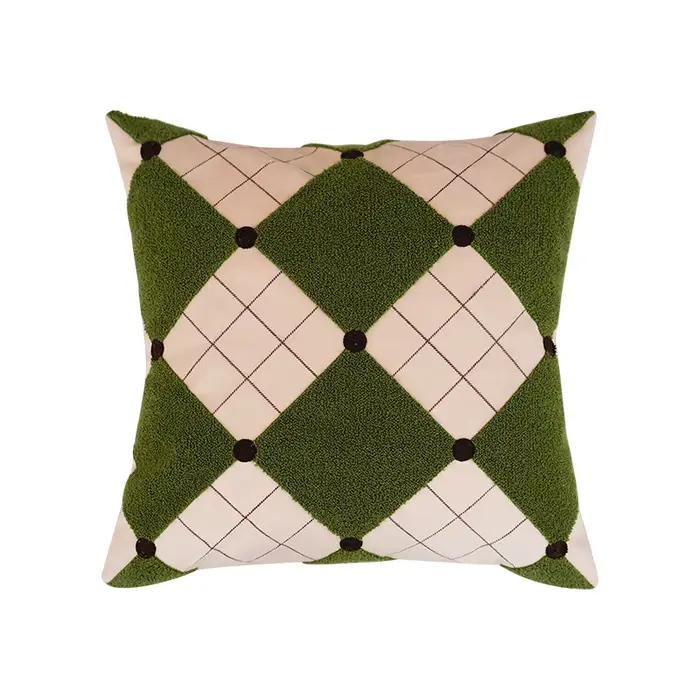 Housse de coussin moderne verte rétro brodée 45*45CM, motif géométrique rayé, pour canapé, décoratio