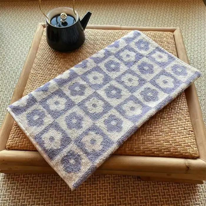 Serviette en coton à fleurs à carreaux pour adultes et enfants, serviette douce pour le visage, serv