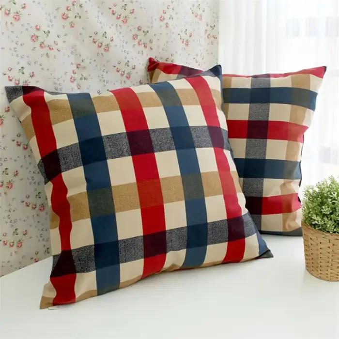 Housse de coussin classique à carreaux, taie d'oreiller en coton, décoration de la maison, canapé, c