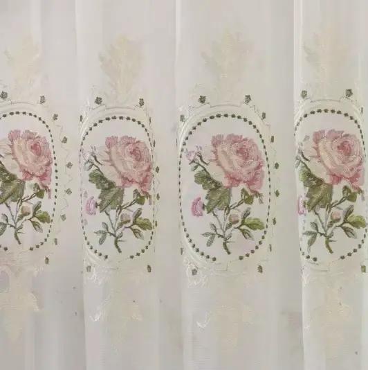 Rideau en Tulle brodé de pivoines de luxe américain, pour salon, broderie de fleurs européennes élég