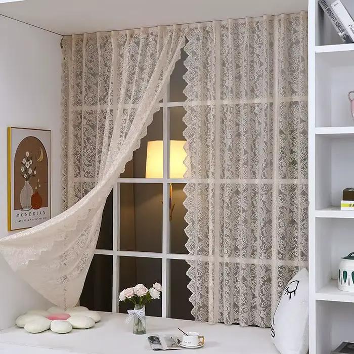 Voilage en dentelle beige perlée de style français, rideau décoratif de style princesse, rideau à tr