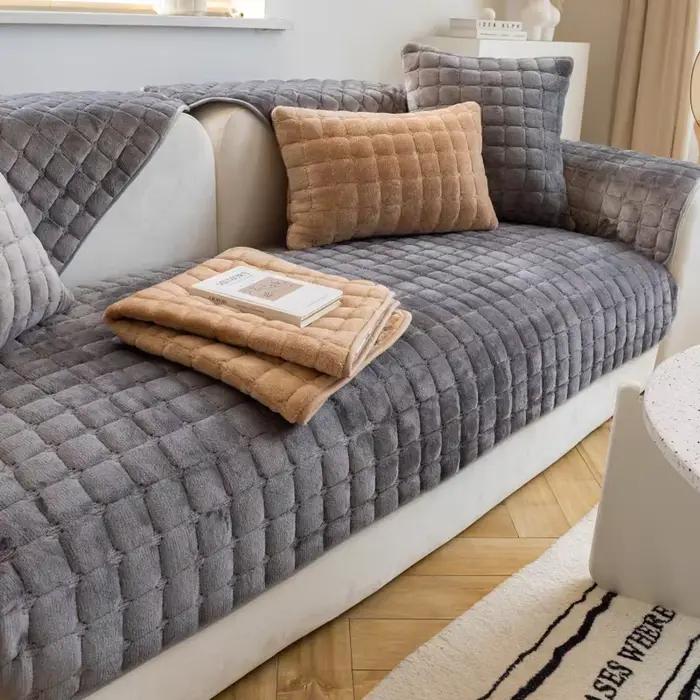 Coussin de canapé en velours épais et chaud, housse de canapé antidérapante, quatre saisons, univers