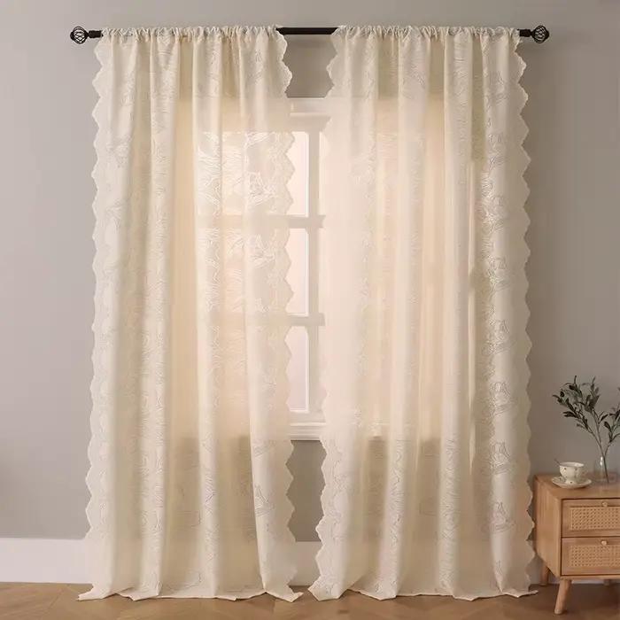 Rideaux Voilages Brodés Tulipes pour Salon et Chambre Décoration Style Champêtre 2 Panneaux Simplifi