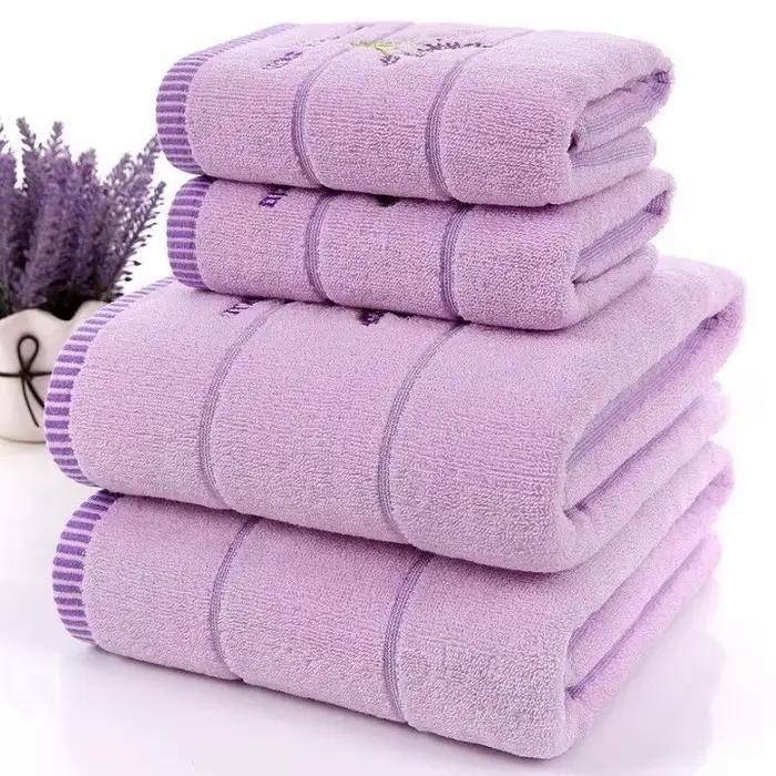 Ensemble de serviettes en coton éponge, petite serviette pour le visage, violet lavande et blanc, se