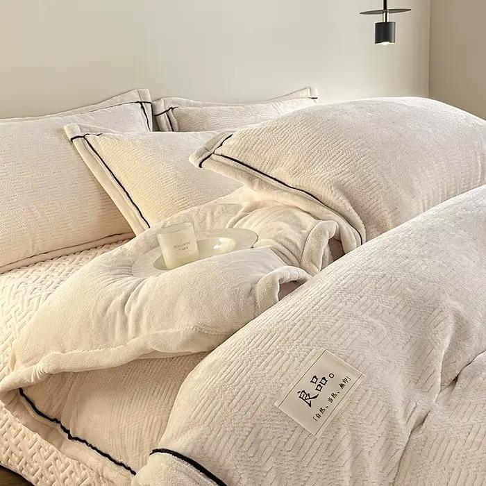 Ensemble de housse de couette en velours de lait, sacs de couette en peluche solides et chauds, couv
