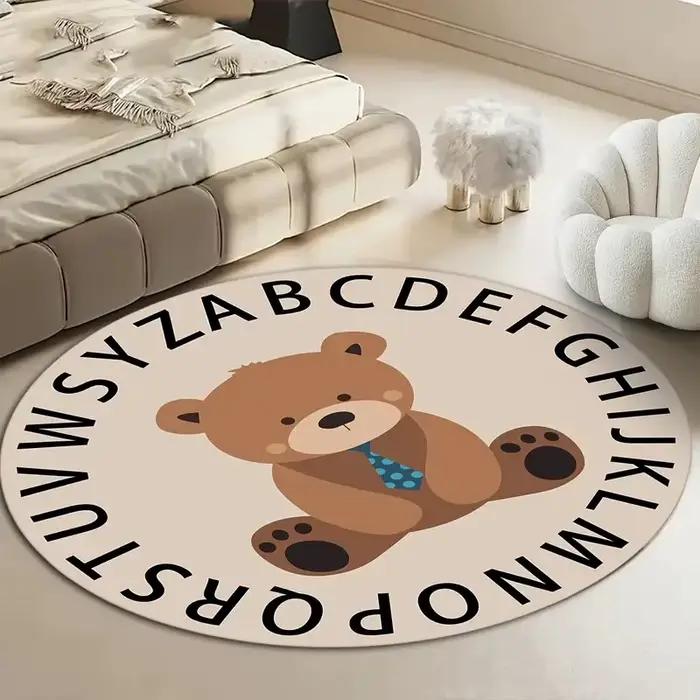 Adorable tapis rond alphabet ABC en forme d'ours, tapis éducatif pour apprendre, tapis de sol pour e