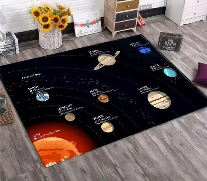 Tapis système solaire Planet Galaxy Design pour salon et chambre d'enfants |   Tapis de sol spatial 