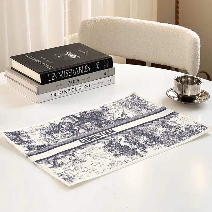 Napperons de table élégants en coton et lin – Tapis de décoration imperméable, résistant aux taches,