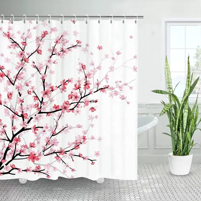 Rideaux de douche floraux pour salle de bain, fleurs, aquarelle, feuilles de plantes, décoration de 