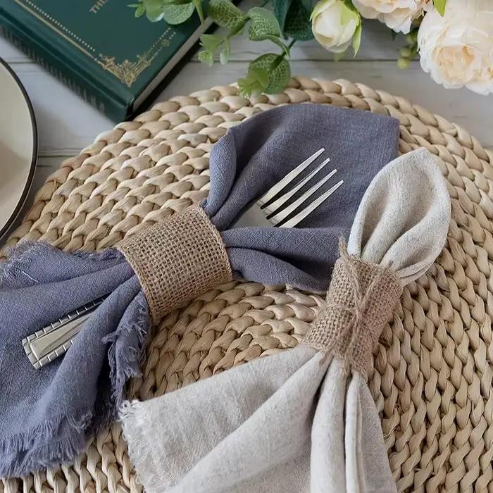 Anneau de serviette en toile de Jute naturelle, 100 pièces, ensemble de cordes de Jute, bande de ser