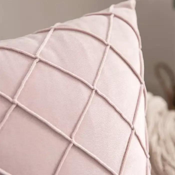 Housse de coussin de luxe en velours bleu marine 45x45cm, taie d'oreiller à carreaux pour canapé et 