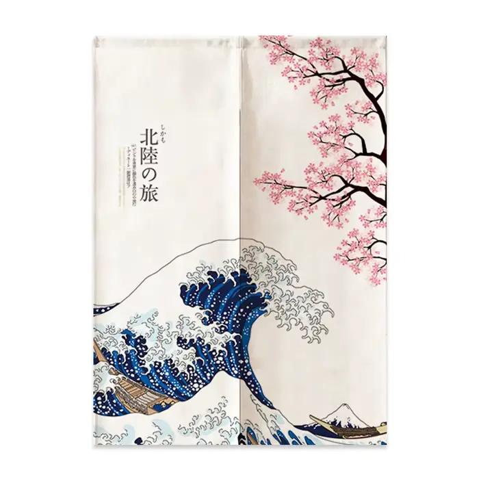 Rideau de porte en lin japonais, nordique, mont Fuji, vagues, cloison, chambre à coucher, cuisine, d