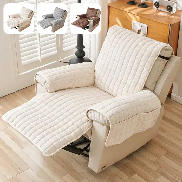 Housse de protection de canapé inclinable avec accoudoirs et poches, housse de fauteuil en peluche, 