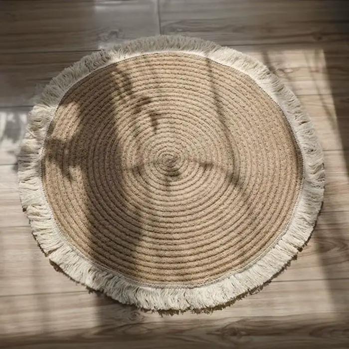 Tapis à pampilles scandinave tissé à la main, 60x60cm, rond japonais, pour salon, chambre à coucher,