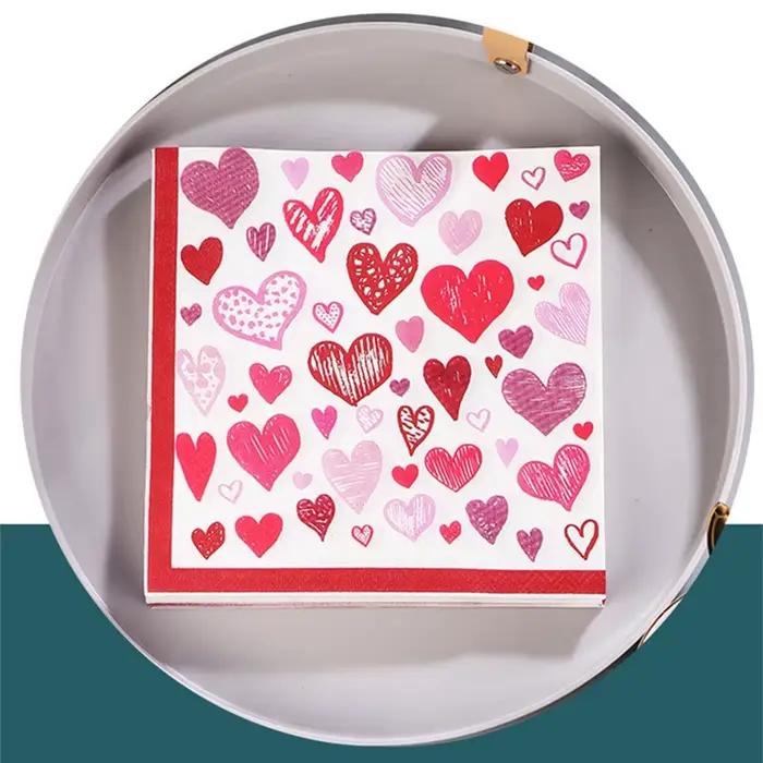 Lot de 20 serviettes en papier jetables imprimées Cœur et Rose pour la décoration de mariage et de f