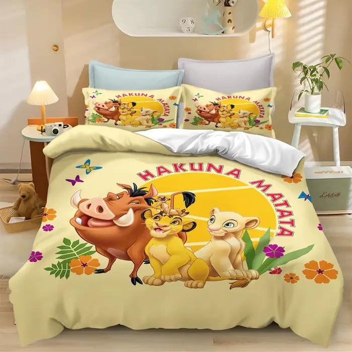 Ensemble de literie imprimé en 3D Lion King Simba, housse de couette et taies d'oreiller Lion King A