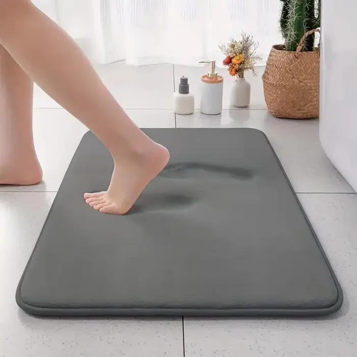 Tapis absorbant épais de couleur unie, en flanelle, pour salle de bain, entrée de salle de bain, por
