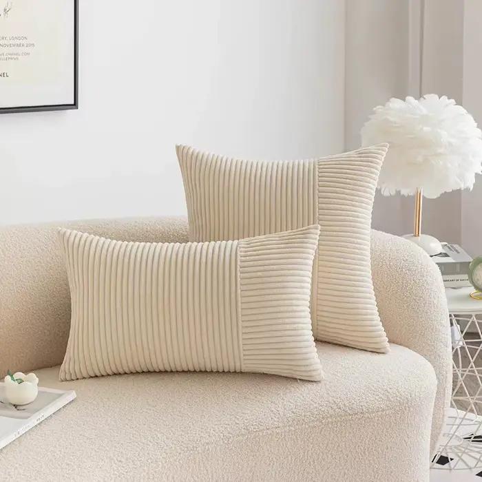 Housse de coussin à motif rayé rouge, housse de coussin moderne en velours côtelé pour la décoration