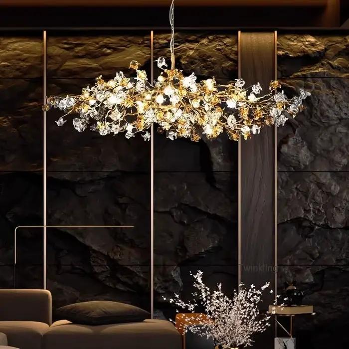 Plafond en cuivre branche de cristal lustres villa de luxe design lustre en cristal pour salon bar l