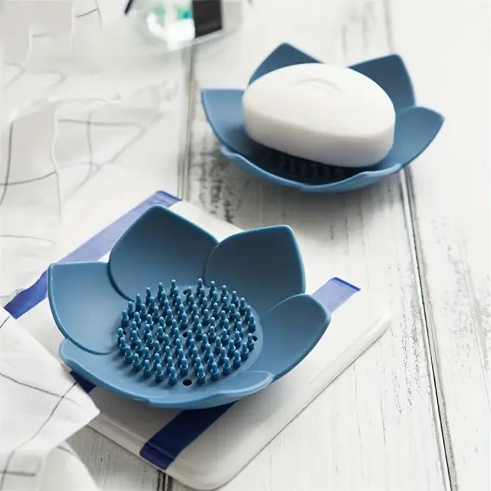 Boîte à savon de salle de bains, 1 pièce, porte-savon Design Lotus, boîte à savon en Silicone, boîte