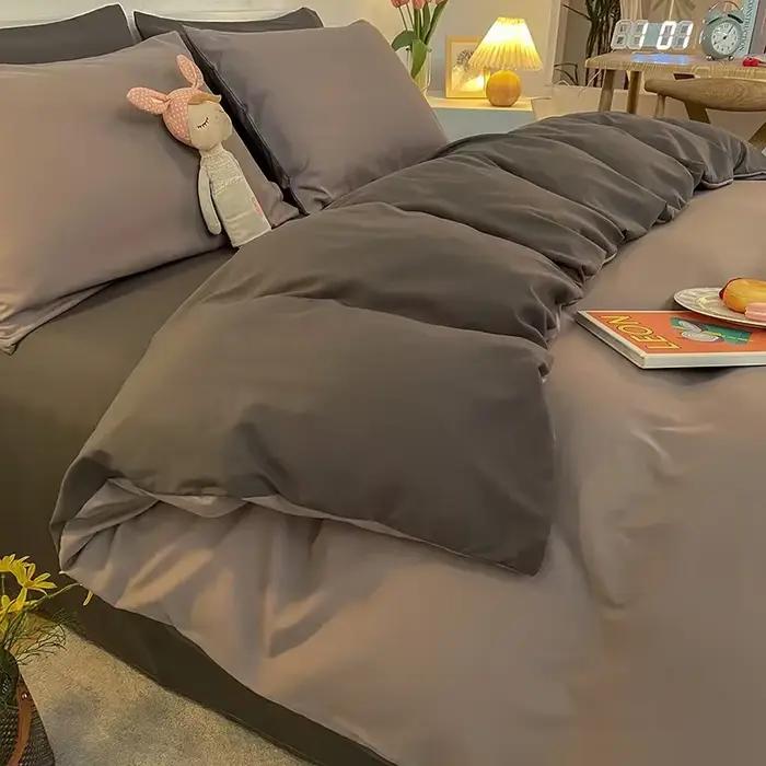 Housse de couette unie double/grand lit, anti-acariens, durable, simple et résistante (sans taie d'o