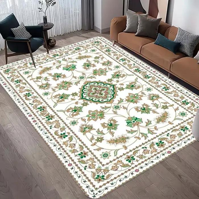 Tapis oriental vintage vert à motifs floraux, antidérapant, doux, style bohème, traditionnel, pour l