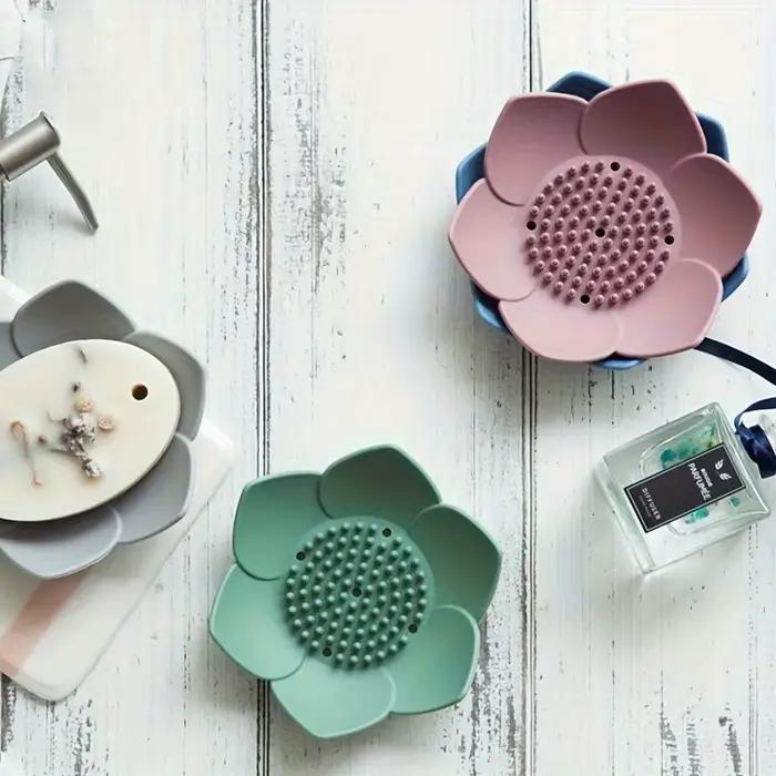 Boîte à savon de salle de bains, 1 pièce, porte-savon Design Lotus, boîte à savon en Silicone, boîte