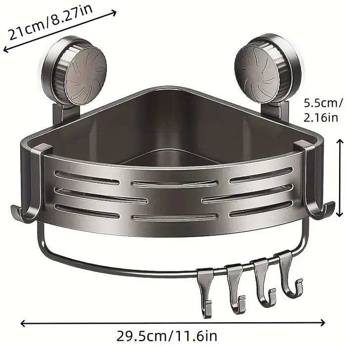 Support de salle de bain à ventouse peu encombrant, avec cadre triangulaire robuste et tige à croche