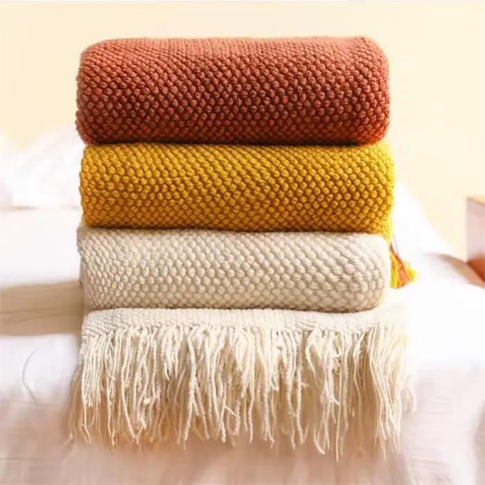 Couverture tricotée nordique sur le lit canapé Plaid couvertures de sieste de voyage couleur unie do