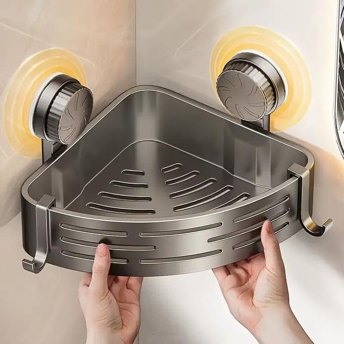 Support de salle de bain à ventouse peu encombrant, avec cadre triangulaire robuste et tige à croche
