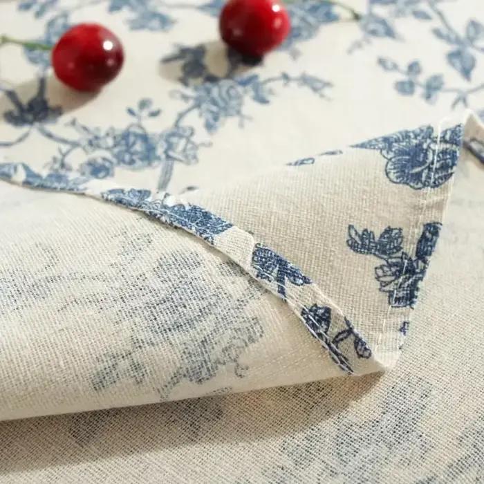 Nappe en coton et lin à fleurs, couverture de Table ronde lavable et rustique pastorale pour décorat
