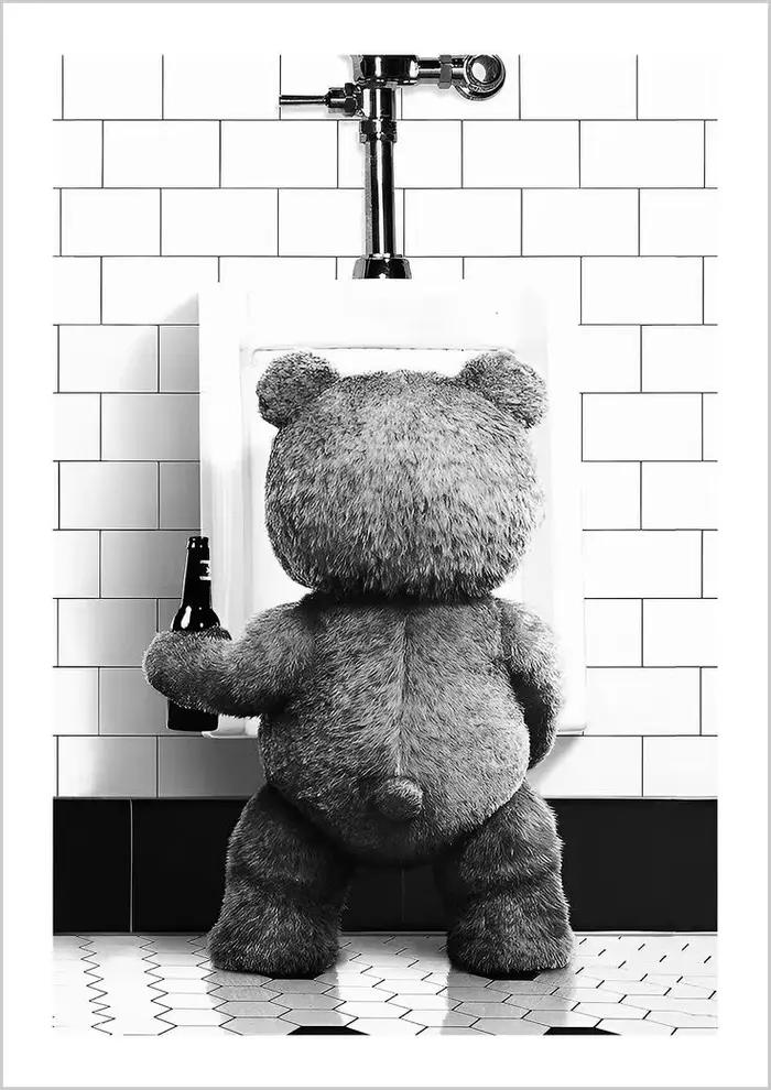 Affiche de décoration de salle de bains ours mignon noir et blanc, peinture sur toile imprimée, tabl