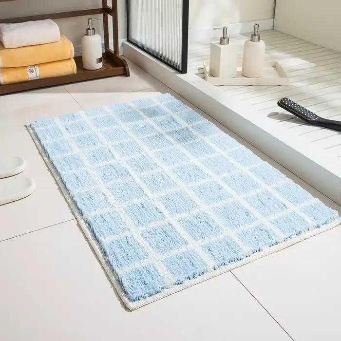 Tapis VIKAMA à carreaux bleus, blancs et roses, pour salle de bain, zone humide ou sèche, style nord