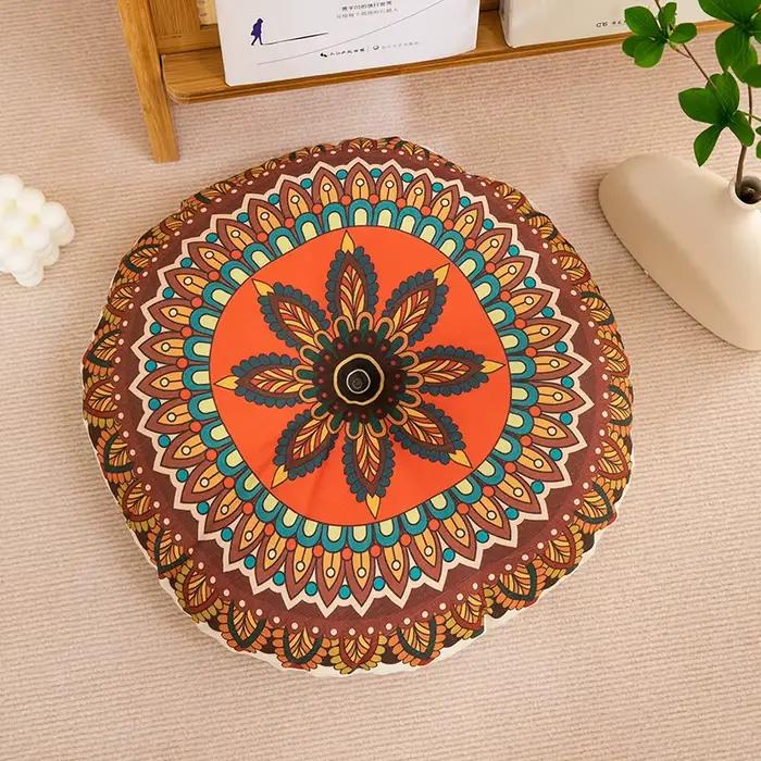 Coussin de chaise en coton et lin bohémien, coussin rond géométrique en coton et chanvre, tapis de s