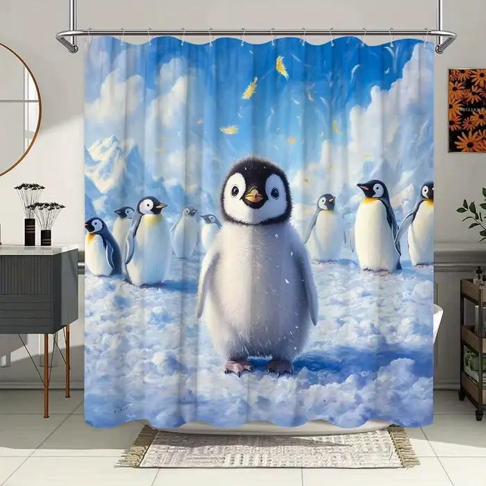 Adorable rideau de douche pingouin – imperméable, résistant à la moisissure avec une charmante scène