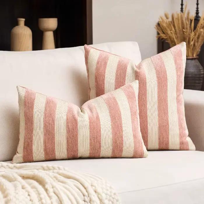 Housse de coussin rayée en chenille douce, taies d'oreiller décoratives modernes pour canapé, décora