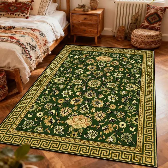 Tapis vintage imprimé sur mesure, grand tapis de lavage pour machine à laver, tapis vert antidérapan