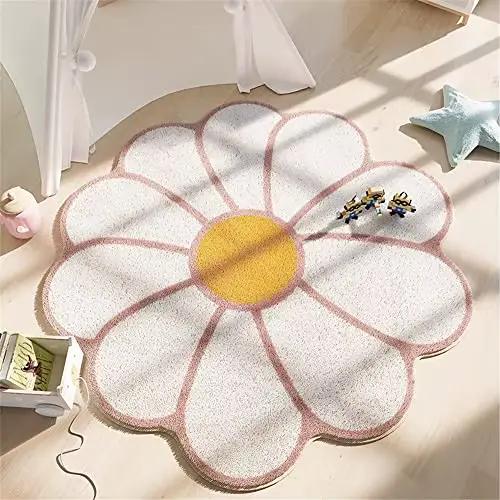 VIKAMA tapis de zone nordique rond mignon en forme de fleur Shaggy doux court Pile anti-dérapant
