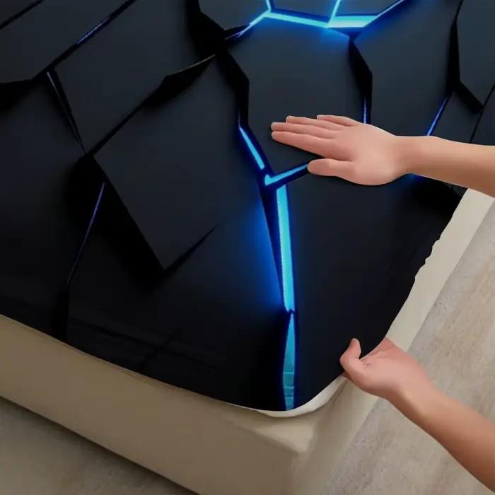 1 drap-housse 3D bleu, inspiré de la technologie