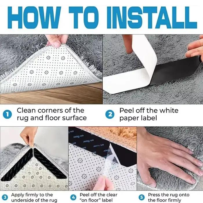 Autocollant antidérapant pour tapis, réutilisable, lavable, Anti-bouclage, autocollants fixes, tapis de sol, bande de poignée, coussin d'angle, 96/8 pièces