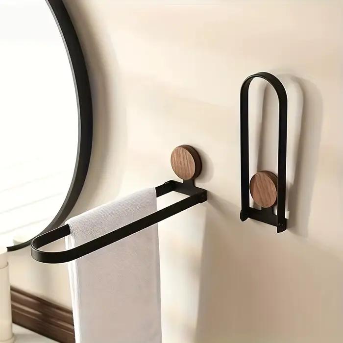 Porte-serviettes de salle de bain en bois massif, barre pliable sans perçage pour support mural de douche et d'évier, design durable et élégant, porte-serviettes