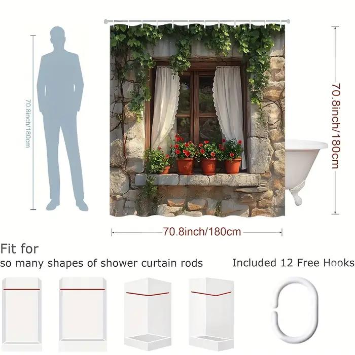 Apportez la nature à l'intérieur avec ce rideau de douche étanche avec une scène de fenêtre rustique pour un appel esthétique