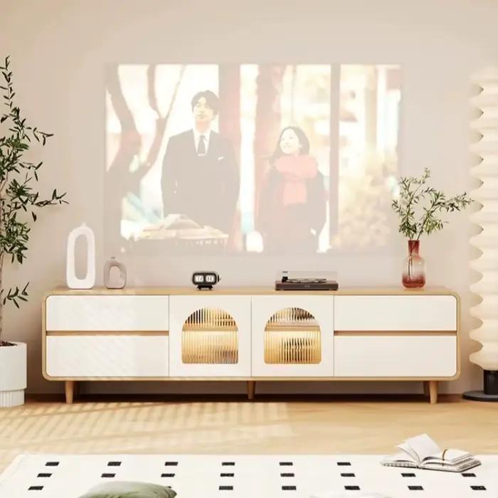 Meuble TV en bois massif blanc pour salon, meuble de rangement intelligent pour téléviseur, meuble mural en noyer, mobilier de salon, décoration moderne