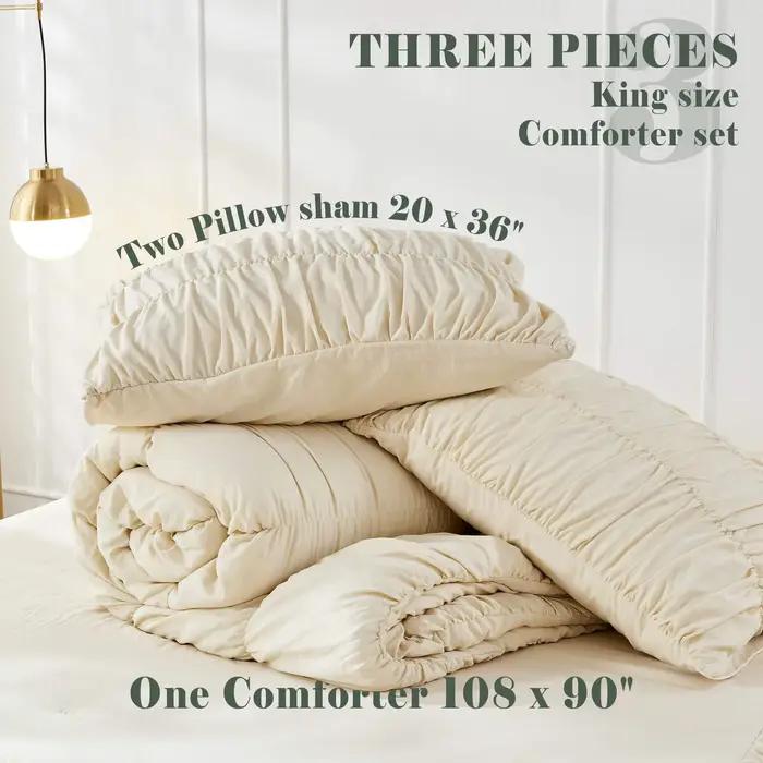 Housse de couette et couette bohème plissée couleur blé