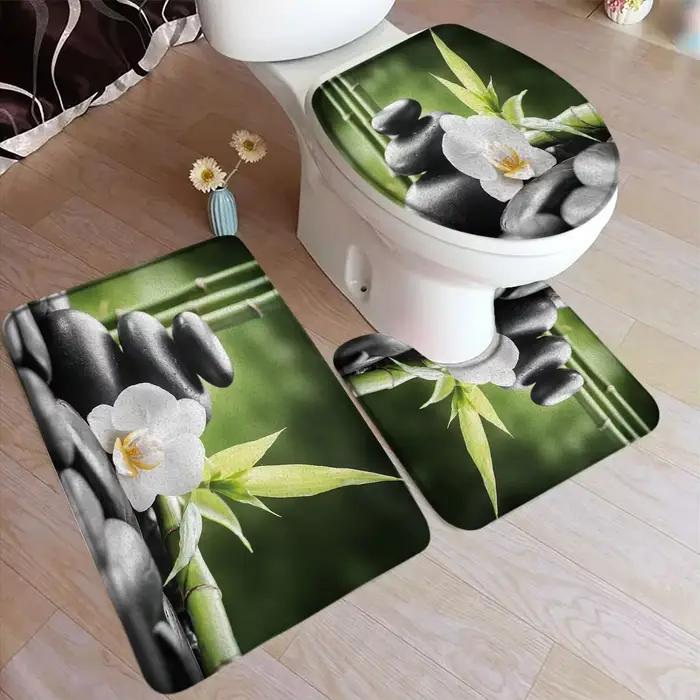 Ensemble de tapis de bain en bambou vert Zen
