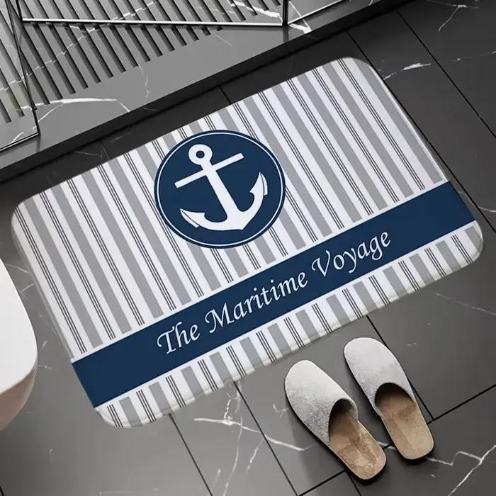 Tapis de bain Chic ancre nautique bateau bleu marine rayures