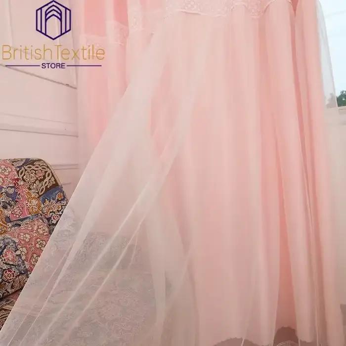 Rideau moderne pour salon salle à manger chambre rideau en dentelle Simple Style princesse rose filet rouge Double rideau Tulle personnalisation