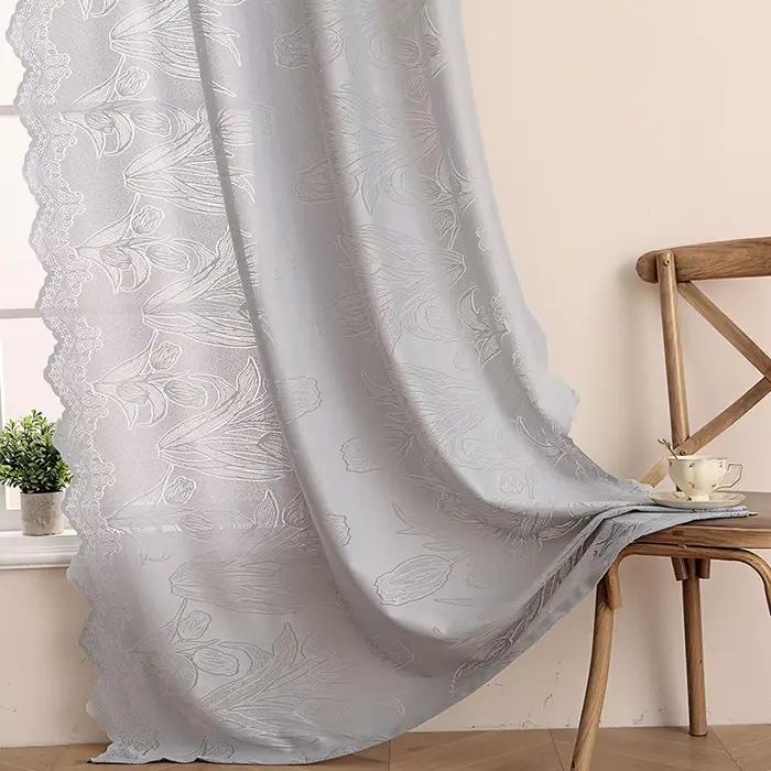 Rideaux Voilages Brodés Tulipes pour Salon et Chambre Décoration Style Champêtre 2 Panneaux Simplifiés